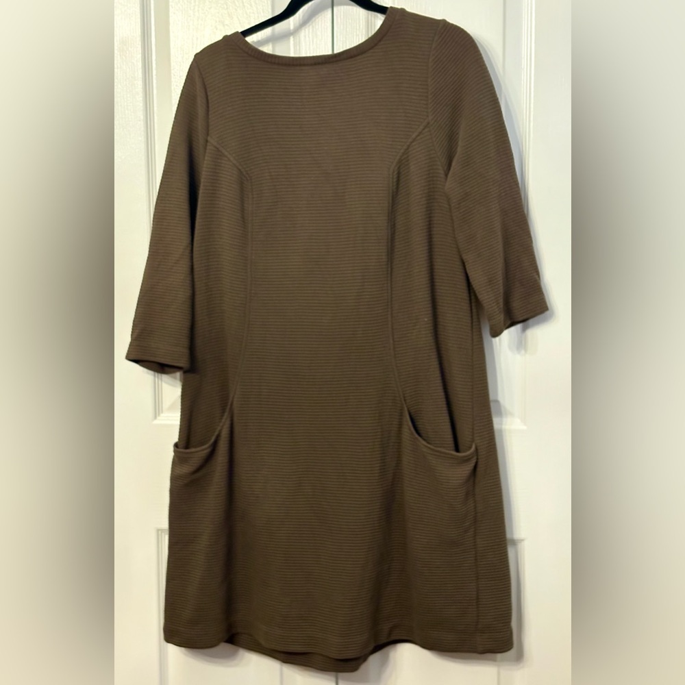 BODEN WOMENS DRESS, OTTOMAN, RIBBED, OLIVE COLORED, size 14